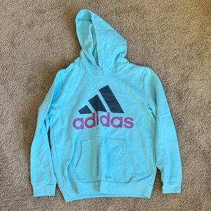adidas Kids Blue Hoodie with Pink Logo